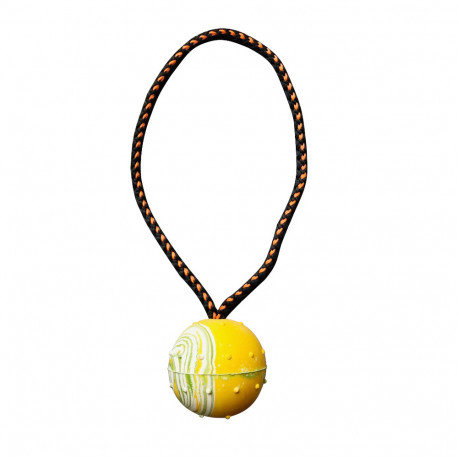 Recall/motivation ball D. 60 mm rubber with handle rope for dog sports - 748 - ABC Sport Klin