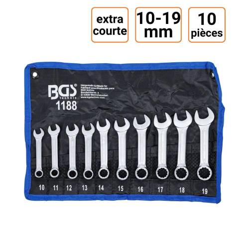 Jeu de Clés Mixtes Extra Courtes 10-19 mm - 10 pcs - Acier Résistant et Pratique pour Mécanique - D-Work