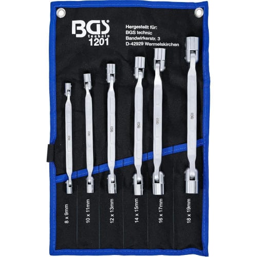 Jeu de Clés à Oeil Doubles Tête Orientable 6 pcs - Acier Résistant - Polyvalence et Précision, Zones Difficiles - D-Work