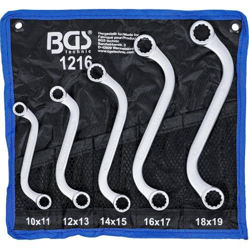 Jeu de Clés à Œil Doubles en S 5 Pièces - 10x11 à 18x19 mm - Acier Résistant et Pratique pour Bricolage - BGS