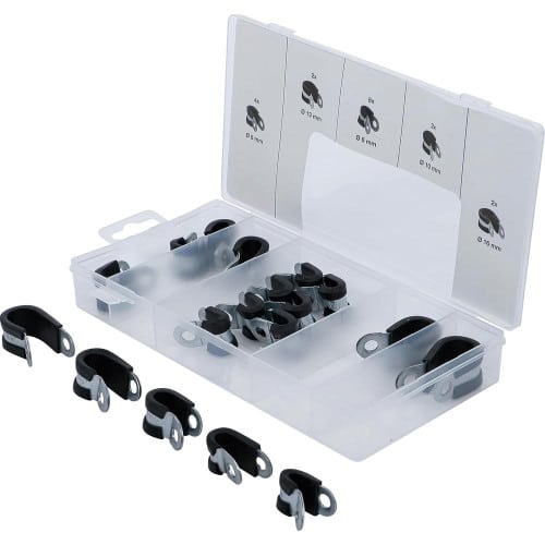 Assortiment de 18 Colliers de Tuyau à Revêtement Caoutchouc - D.6 à 16 mm - Protection et Fixation Fiable - D-Work