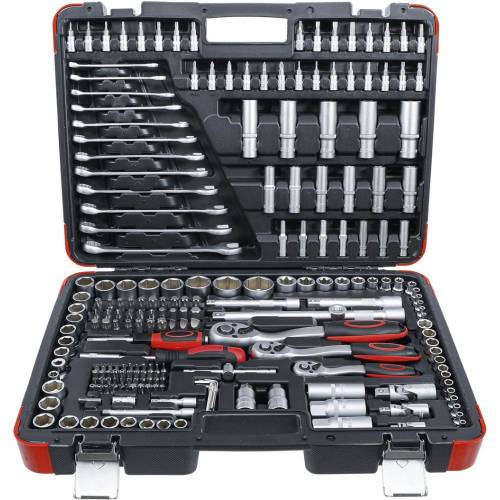 Coffret de Douilles 216 pcs - 6,3 mm (1/4), 10 mm (3/8), 12,5 mm (1/2) - Acier Résistant - Ensemble Complet pour Bri - D-Work