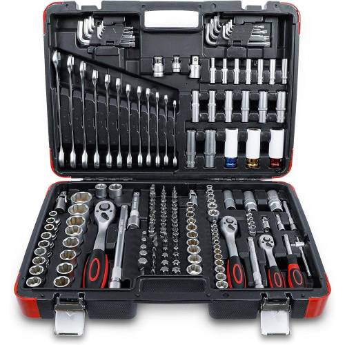 Coffret de Douilles 176 pcs - 6,3 mm (1/4), 10 mm (3/8), 12,5 mm (1/2) - Acier Résistant - Ensemble Complet pour Bri - D-Work