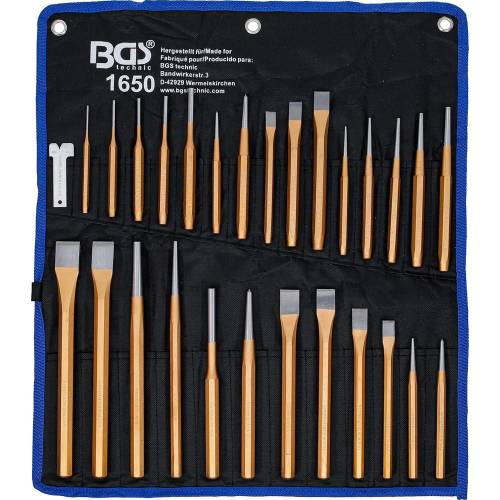 Jeu de Chasses et Burins 28 Pièces - Acier, Outils de Démontage et Découpe - Précision et Robustesse - BGS
