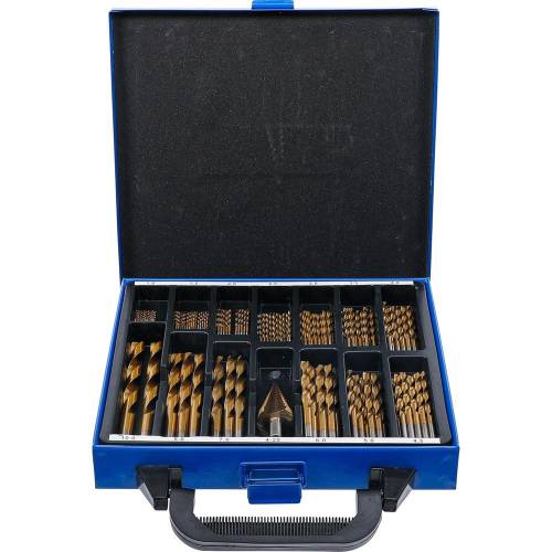 Jeu de Forets Étages 119 Pièces 1-10 mm - HSS, Traitement Nitrure de Titane - Perçage Précis et Durable - BGS