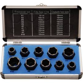 Jeu de Douilles Spiralées Extracteur de Vis 10 mm (3/8 ) - Profil Hélicoïdal 9-19 mm - 10 Pièces - Extraction Facile et Pr - BGS