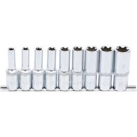 Jeu de Douilles Profil E Longues 12,5 mm (1/2) E10 - E24 - 9 pcs - Précision et Durabilité, Acier - D-Work