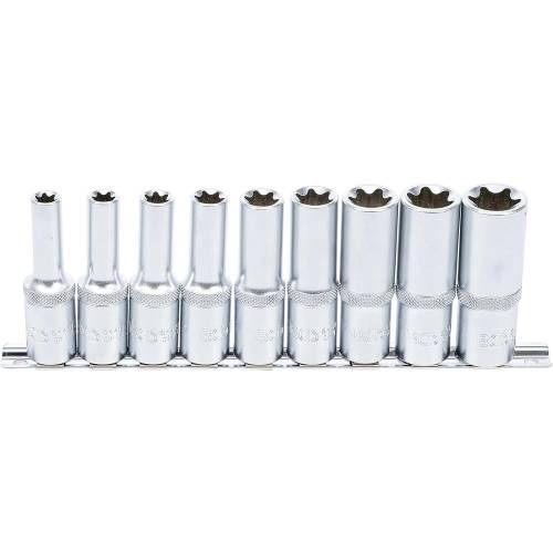 Jeu de Douilles Profil E Longues 12,5 mm (1/2) E10 - E24 - 9 pcs - Précision et Durabilité, Acier - D-Work