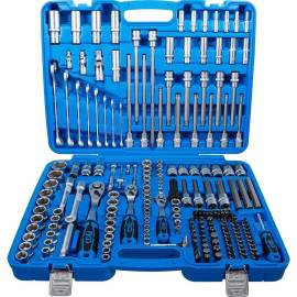 Jeu de Douilles à Six Pans - 214 pcs 6,3 mm (1/4), 10 mm (3/8), 12,5 mm (1/2) - Acier Résistant - Polyvalence et Pré - D-Work