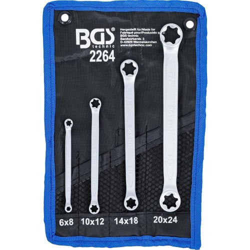 Jeu de Clés à Œil Doubles Profil E6-E8 à E20-E24 - 4 Pièces - Acier Résistant - Précision et Durabilité - BGS