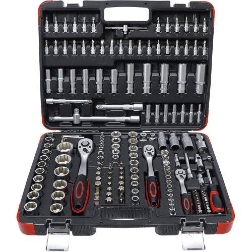Coffret de Douilles 172 pcs - 6,3 mm (1/4), 10 mm (3/8), 12,5 mm (1/2) - Acier Résistant - Ensemble Complet pour Bri - D-Work