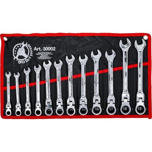 Jeu de Clés Mixtes à Cliquet 8-19 mm - Têtes Flexibles, 12 pcs - Précision et Confort d Utilisation - D-Work