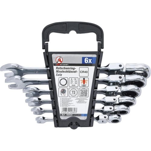 Jeu de Clés Mixtes à Cliquet 6 pcs 8-19 mm - Têtes Flexibles - Précision et Confort d Utilisation - D-Work