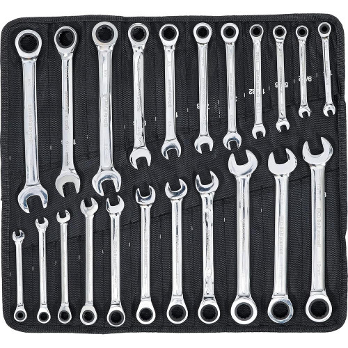 Jeu de Clés Mixtes à Cliquet 22 pcs - Métriques et Pouces - Précision et Polyvalence, Acier, Zones Difficiles - D-Work