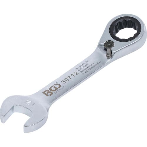 Clé Mixte à Cliquet Courte Réversible 12 mm - Précision et Maniabilité, Acier, Zones Difficiles - D-Work