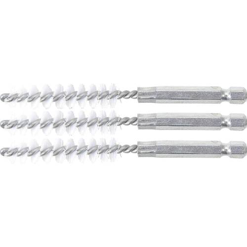 Brosse Plate Nylon 10 mm - 3 Pièces, 6,3 mm (1/4 ) - Résistante et Polyvalente pour Nettoyage Précis - BGS