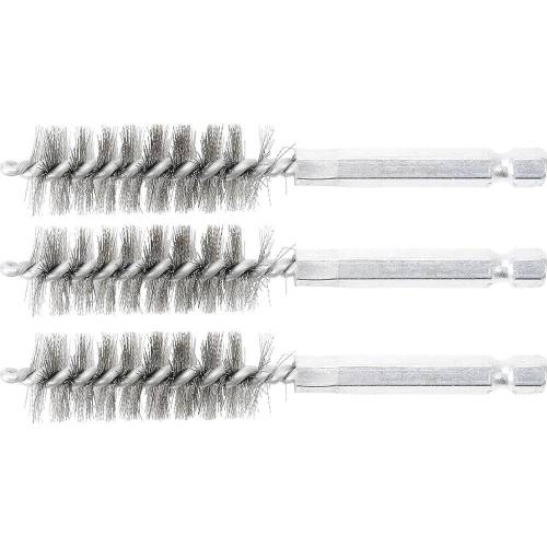 Brosse en Acier 3 Pièces - 16 mm Ø, 6,3 mm (1/4 ) - Résistante et Polyvalente pour Nettoyage et Débouchage - BGS