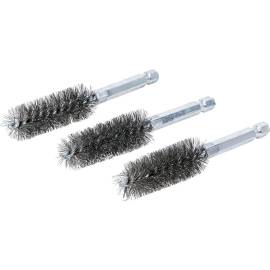 Brosse en Acier 3 Pièces - 17 mm Ø, 6,3 mm (1/4 ) - Résistante et Polyvalente pour Nettoyage et Débouchage - BGS