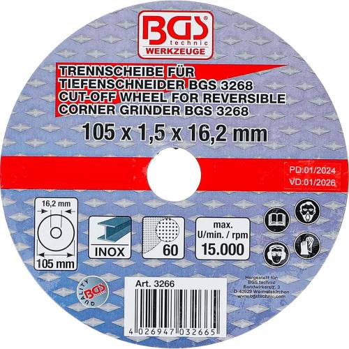 Disque à Couper Ø105 x 1,5 x 16,2 mm - - Précision et Durabilité - BGS