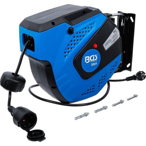 Enrouleur de Câble Automatique 15 m - - Rangement Pratique et Sécurisé - BGS