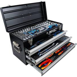Caisse à Outils Métallique 3 Tiroirs - 147 Outils Complets - Rangement Robuste et Pratique, Pro - D-Work