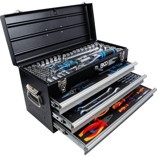 Caisse à Outils Métallique 3 Tiroirs - 147 Outils Complets - Rangement Robuste et Pratique, Pro - D-Work