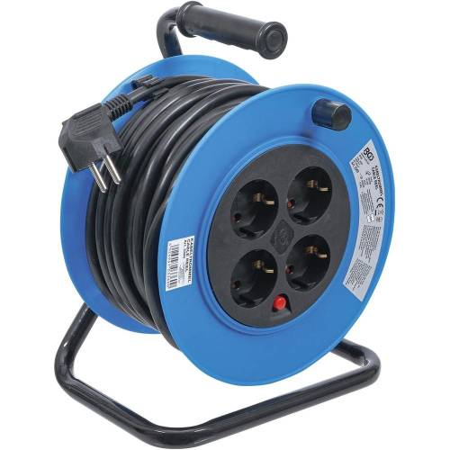 Enrouleur de Câble 15 m 3 x 1,5 mm - 4 Prises, IP20, 3000 W - Sécurité et Praticité, Pro - D-Work