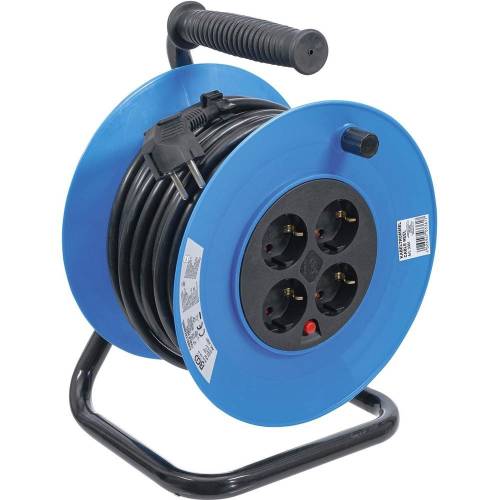 Enrouleur de Câble 25 m 3 x 1,5 mm - 4 Prises, IP20, 3000 W - Sécurité et Praticité - BGS