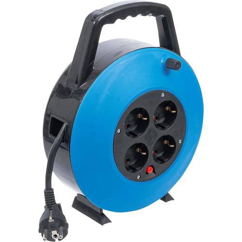 Enrouleur de Câble 10 m 3 x 1,5 mm² - 4 Prises, IP20, 3000 W - Sécurité et Praticité - BGS