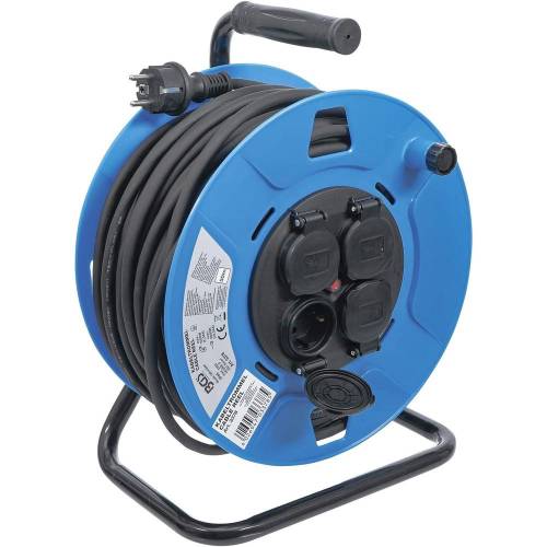 Enrouleur de Câble 50 m 3 x 1,5 mm² - 4 Prises avec Clapet, IP44, 3500 W - Sécurité et Praticité - BGS