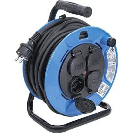 Enrouleur de Câble 25 m 3 x 1,5 mm² - 4 Prises avec Clapet, IP44, 3500 W - Sécurité et Praticité - BGS