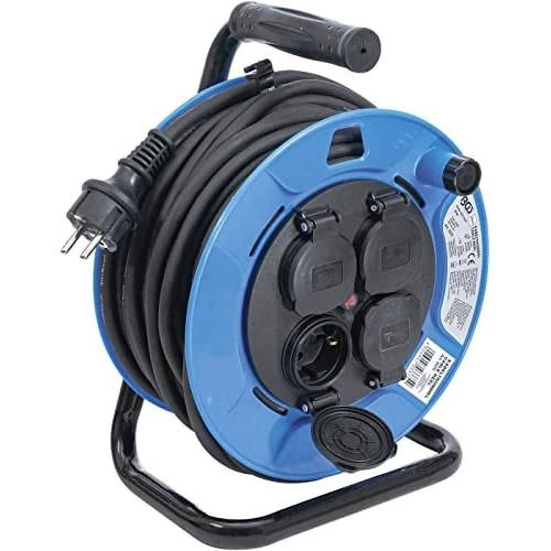 Enrouleur de Câble 25 m 3 x 1,5 mm^2 - 4 Prises avec Clapet, IP44, 3500 W - Sécurité et Praticité - D-Work