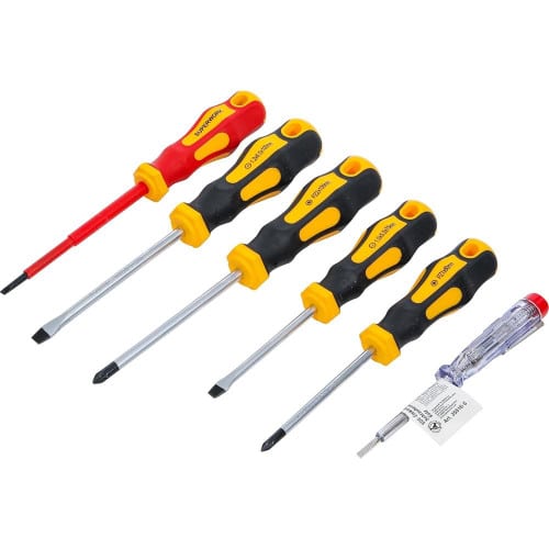 Jeu de Tournevis VDE pour Électricien 6 pcs - Plats et Cruciformes - Isolation Sécurisée et Précision - D-Work