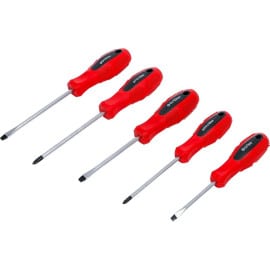 Jeu de Tournevis Plats et Cruciformes 5 Pièces - Acier, Poignée Ergonomique - Polyvalence et Précision - BGS