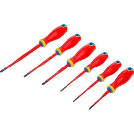 Jeu de Tournevis VDE 6 pcs - Pointe Extra Fine - Isolation Sécurisée et Précision, Acier, Zones Difficiles - D-Work