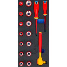 Insert de Servante d Atelier 1/3 - Jeu de 17 pcs Douilles VDE et Tournevis 10 mm (3/8) - Sécurité et Précision - D-Work