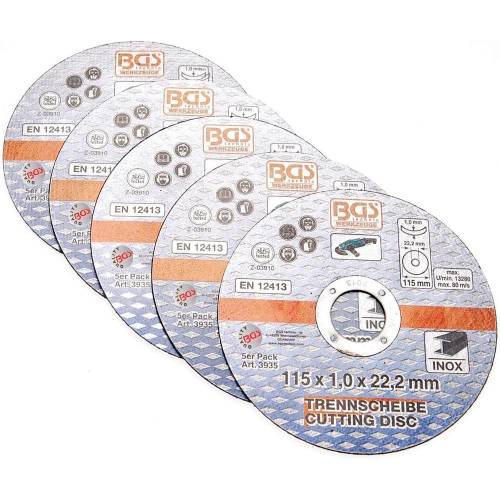 Disque à Couper Acier Inoxydable 5 Pièces Ø115x1,0x22,2 mm - Haute Performance et Durabilité - - BGS