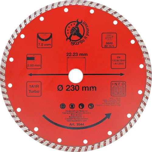 Disque de Coupe Turbo 230 mm - Haute Performance - Coupe Rapide et Précise, Acier, Pro - D-Work