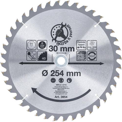 Lame de Scie Circulaire Métal Dur 254x30x3,2 mm - 40 Dents - Précision et Durabilité - BGS