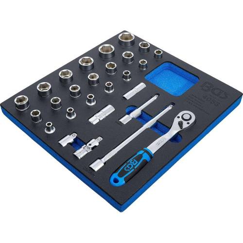 Insert de Servante d Atelier 2/3 - Jeu de 27 Douilles 12,5 mm (1/2) - Acier, Résistant et Complet - BGS