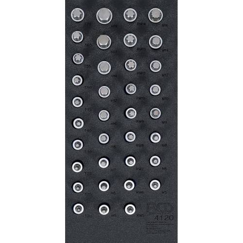 Insert de Servante d Atelier 1/3 - 36 pcs, Carré Femelle 12,5 mm - Douilles et Embouts Hexagone, Torx, XZN, RIBE - Poly - D-Work