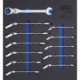 Insert de Servante d Atelier 2/3 - Jeu de 12 Clés Mixtes à Cliquet Coudées 8-19 mm - Précision et Ergonomie - D-Work