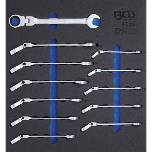 Insert de Servante d Atelier 2/3 - Jeu de 12 Clés Mixtes à Cliquet Coudées 8-19 mm - Précision et Ergonomie - D-Work