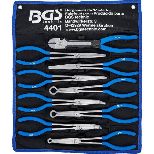 Jeu de Pinces Extra Longues 9 Pièces - Bec Long, Plates et Capuchon de Bougie d Allumage - Précision et Accessibilité - BGS