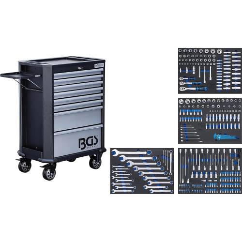 Servante d Atelier 8 Tiroirs - 296 Outils Complets - Rangement Robuste et Mobile pour Atelier - BGS