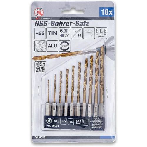 Jeu de Mèches HSS 1,5-6 mm - 10 Pièces, Revêtement Nitrate de Titane - Précision et Durabilité - BGS