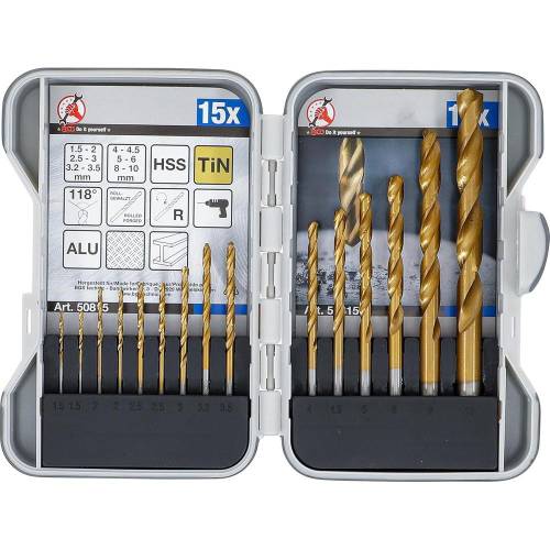 Jeu de Forets Hélicoïdaux HSS Nitrurés au Titane 1,5-10 mm - 15 Pièces - Précision et Durabilité - BGS