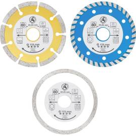 Jeu de 3 Disques de Coupe Diamant 115 mm - Ø20 mm Perçage Frontal - Coupe Précise et Durable - BGS