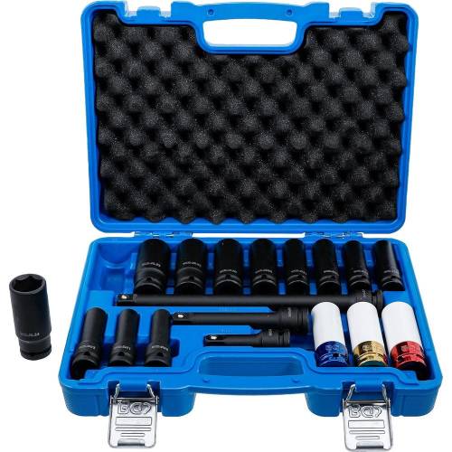 Jeu de Clés à Douilles et Douilles de Puissance 18 pcs - Six Pans 12,5 mm (1/2) 10-24 mm - Protection et Polyvalence - D-Work