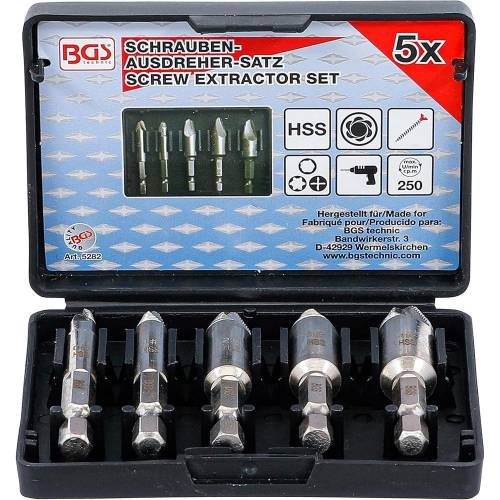 Jeu d Extracteurs de Vis 5 pcs - Acier Résistant - Dévissage Facile et Rapide, Pro - D-Work